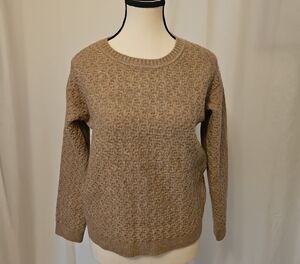 Cyrus Women's Textured Tan Crew Neck Sweater